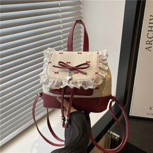 Sweet Lolita Mini Backpack For Women PU Leather Lace Trim Bow Decor Small Rucksack Student Fashion Girl Travel Bag