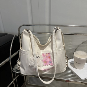 Cute Cartoon Puppy Embroidery PU Leather Tote Bag Large Capacity Casual Shoulder Bag For Women School Daily Use
