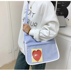 Sac bandoulière en toile lavande avec poche transparente et carte à cœur