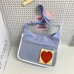 Sac à bandoulière en nylon violet clair style coréen avec poche frontale transparente