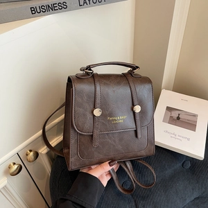 Mini Sac à Dos en Cuir PU Vintage pour Femmes Sac à Main Style Collège Petit Sac à Bandoulière Carré Mode