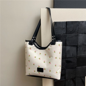 Women Fashion Floral Print PU Leather Tote Bag Large Capacity Casual Shoulder Handbag For Everyday Commute Shopping