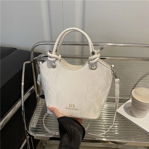 Women Luxury Wrinkled Texture PU Leather Bucket Bag With Adjustable Shoulder Strap Urban Fashion Handbag For Daily Travel