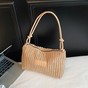 Sac à Épaule en Velours Côtelé pour Femmes Grande Capacité Poignée Nouée Rétro Fourre-tout Sac Sous le Bras