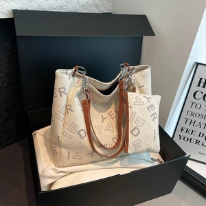Vintage canvas tote bag with letter print and matching pouch in a premium gift box