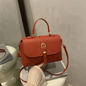Vintage Litchi Grain PU Leather Shoulder Bag For Women Large Capacity Handbag Retro Belt Buckle Crossbody Commuter Bag