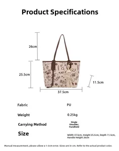 Tableau des tailles détaillé pour sac cabas en PU imprimé avec pendentif lapin mode