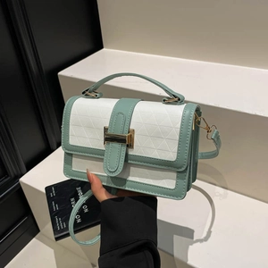 Women Fashion Color Block Geometric Embossed PU Leather Small Square Bag Retro Handbag Crossbody Shoulder Bag With Metal Buckle