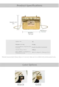 Dettagli dimensionali della mini borsa a catena motivo coccodrillo, larghezza 12cm e altezza 8,5cm