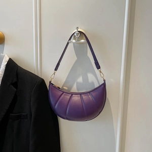 Chic purple crescent hobo bag with pleated texture and gold hardware for daily use