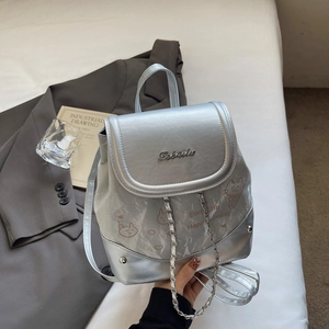 Mini Zaino Trendy in Pelle PU per Donna Stampa a Gatto Piccola Borsa da Viaggio Decorazione a Catena Zainetto per Ragazze