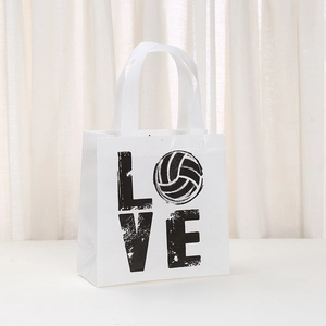 White non-woven volleyball LOVE tote bag with durable waterproof laminated finish