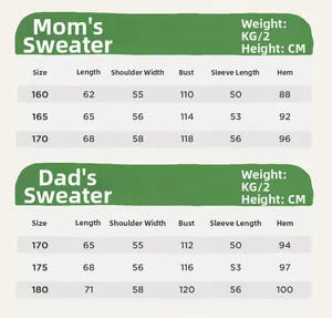Detailed size chart for kids and parents spring casual sweatshirt with precise measurements