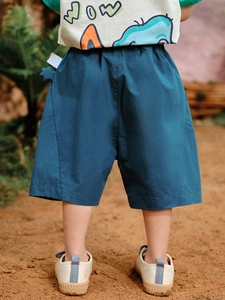 Kids navy blue relaxed-fit cotton shorts with elastic waistband for summer casual wear