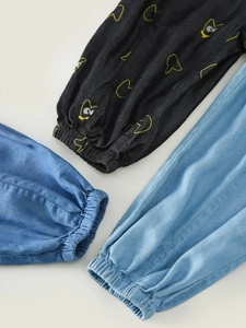 Casual kinderbroek met elastische manchetten van denim en katoen met print