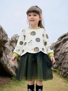 Mädchen Polka Dot Netz Prinzessin Kleid Cartoon Hund Druck Langarm Baumwolle Gespleißt Tüll Mehrlagiger Rock Für Kleinkinder Kinder Herbst Mode Kleidung