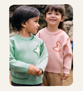 Close-up of contrast stitching and knitted star patterns on children sweaters