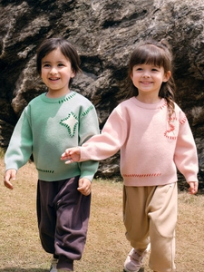 Parents-Child Matching Knit Sweater Long Sleeve Round Neck Pullover Acrylic Blend Stitch Embellished Top For Kids Men Women