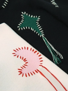 Kids round neck sweatshirt featuring contrast patchwork and star moon applique with tassels