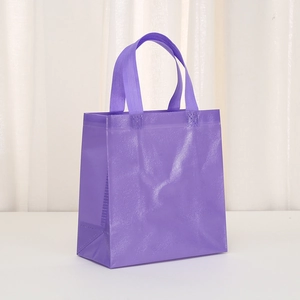 Purple non-woven shopping bag with waterproof coating and reinforced handles