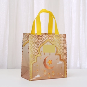 Goldene Ramadan-Geschenktasche aus Vlies mit Mond und Sternen für Eid-Feiern