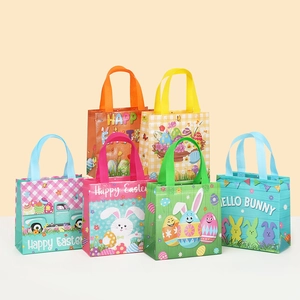 Easter Non-woven Tote Bag Reusable Shopping Bag Cartoon Bunny Egg Pattern Gift Packaging Bag With Handle Festival Party Favor