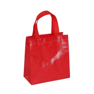 Waterproof red non-woven tote bag with textured film finish and 3D folding bottom