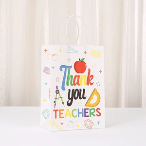 Laminated non-woven Thank You Teachers gift bag with colorful school theme illustrations