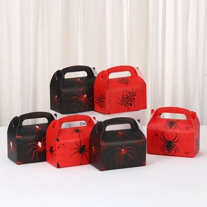 Spider web themed red and black gift boxes with handle for Halloween parties