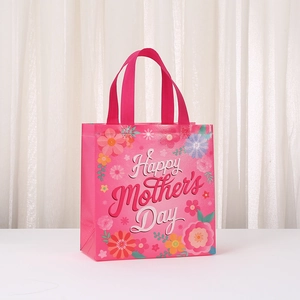 Waterproof non-woven Mother's Day gift bag with floral prints and reinforced handles
