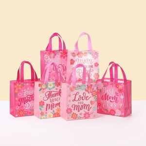 Assorted pink floral Mother's Day non-woven gift bags with Happy Mother's Day prints