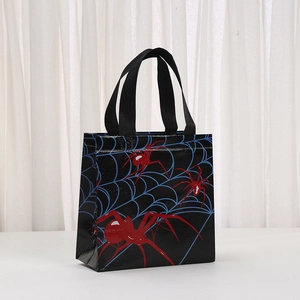 Non-woven waterproof gift bag with red spider and blue web pattern for birthday parties