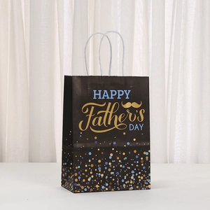 Father's Day kraft paper gift bag with Happy Father's Day print and golden mustache design