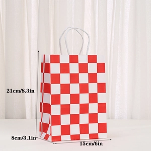 Detailed size specifications for a red and white checkered kraft paper gift bag