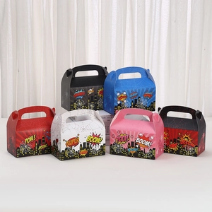 Superhero Comic Style Cardboard Gift Boxes Spider Web City Skyline Portable Dessert Candy Packaging Box For Party Favor