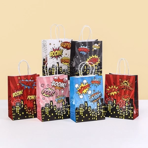 Superhelden Comic Stil Kraftpapier Geschenktüten Mit Griffen Cartoon Boom Pow Druck Für Geburtstag Party Mitbringsel