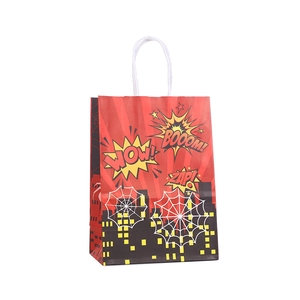 Comic-style city hero gift bag with WOW BOOOM ZAP print and sturdy paper handles