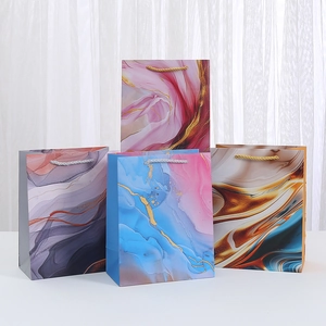Modern Artistic Marble Pattern Gift Bag With Handle White Card Paper Shopping Bag For Party Wedding Mixed Style Packaging