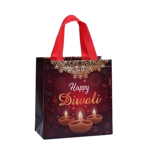 Eco-friendly Diwali non-woven gift bag with Happy Diwali message and mandala patterns