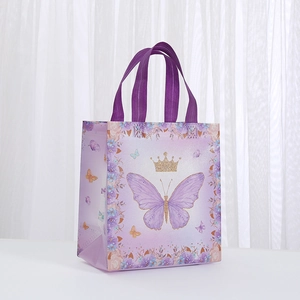 Sacchetto regalo viola impermeabile in tessuto non tessuto con farfalla, corona e fiori