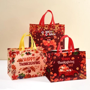 Thanksgiving Non Woven Gift Bags Laminated Waterproof Shopping Tote Bags Turkey Pumpkin Pattern For Festive Party Favors Reusable Grocery Bags
