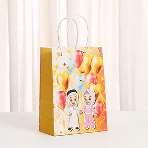 Sac cadeau en papier Eid Mubarak avec impression festive de lune et anses blanches