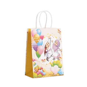 Sac cadeau en papier kraft Aïd Moubarak avec imprimé dessin animé et poignées en corde