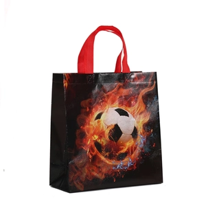 Bolsa de compras impermeable de tela no tejida con estampado de fútbol en llamas y rojo