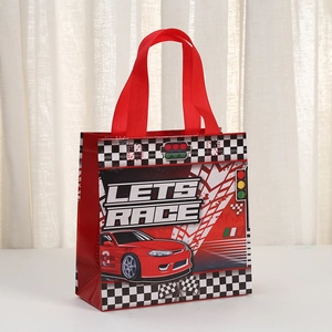Racing Car Themed Non-Woven Gift Bag Waterproof Laminated Handbag For Birthday Party Events Favors Red Color Packaging