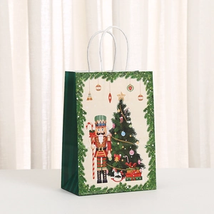 Nutcracker Christmas gift bag with festive kraft paper handles and winter holiday prints
