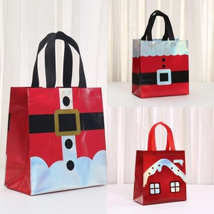 Weihnachts Geschenktüten Beschichteter Vliesstoff Laser Metallic Weihnachtsmann Gürtel Rotes Haus Feiertag Party Handtasche