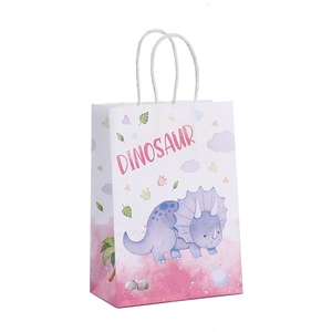 Sac cadeau en papier kraft avec imprimé dinosaure et poignées torsadées pour les fêtes