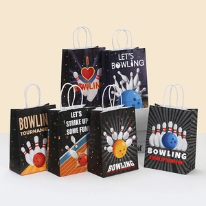 Bolsas de Regalo de Papel Kraft con Tema de Bowling Con Asas Para Recuerdos de Fiesta de Cumpleaños Competición Deportiva