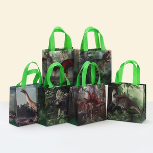 Bolsas de Regalo de Tela No Tejida Laminada Con Patrón de Dinosaurio Con Asa Verde Bolsas Impermeabili para Fiesta para Niños Cumpleaños Compras
